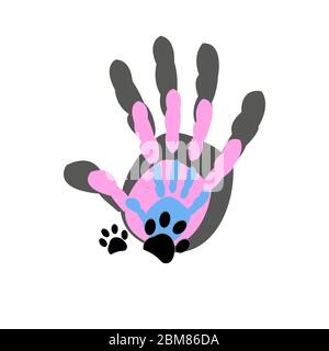 Hand drucken Vater, Mutter, Baby, Hund drucken Vektor Illustration Hintergrund Stock Vektor