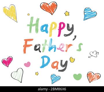 Grußkarte zum Vatertag. '' Happy Father's Day '' Kritzeln bunten Text mit Herzen und Sterne Vektor-Illustration Stock Vektor