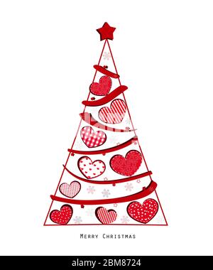Weihnachtsbaum mit roten herzen valentinstag Vektor-Illustration Stock Vektor