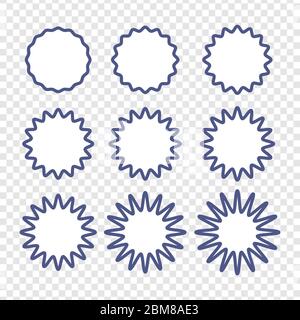 Set of Badges - große Reihe von Vektor-Grafik Kreis Rahmen für die Gestaltung. Kreisförmige Wellenlinie und gewellte Zickzack-Musterlinien. Vektor blaue Konturen, rund kurvig Stock Vektor
