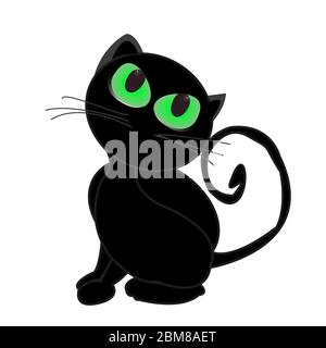Schwarze Katze mit glühenden großen grünen Augen Vektor Stock Vektor