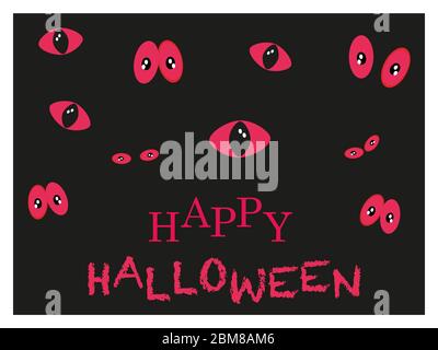 Glühend in den dunkelroten Katzenaugen. Halloween Grußkarte Stock Vektor