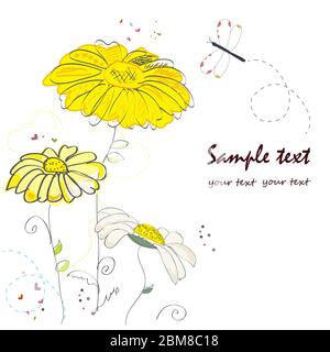 Daisy Blume Doodle Grußkarte Vektor Stock Vektor