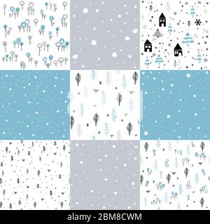 Handgezeichnete Winter Muster Set und Vektor-Illustration Stock Vektor