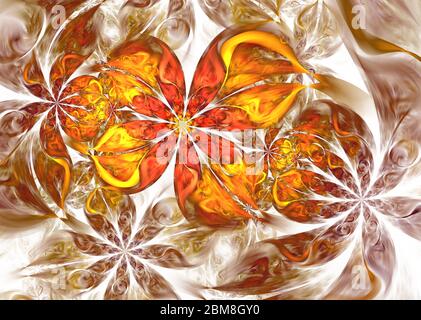 Schöne fraktale Blumenkunst. Computer generierte Grafiken. Abstrakter floraler Fraktal Hintergrund für Kunstprojekte. Stockfoto