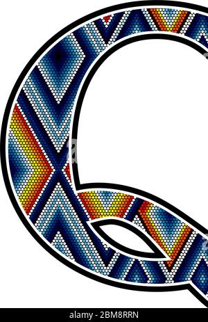 Initial Großbuchstaben Q mit bunten Punkten abstraktes Design inspiriert in mexikanischen huichol Art-Stil. Isoliert auf weißem Hintergrund Stock Vektor