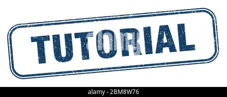 Tutorial Stempel. Tutorial quadratische Grunge Zeichen. Etikett Stock Vektor