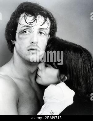 Werbestill für den Film Rocky mit Sylvester Stallone und Talia Shire um 1976 von United Artists. Stockfoto