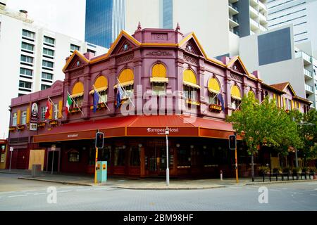 Perth, Australien - 17. April 2020: Das Europäische Hotel von Miss Maud Stockfoto