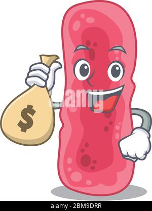 Rich Shigella sonnei Cartoon-Design hält Geldbeutel Stock Vektor