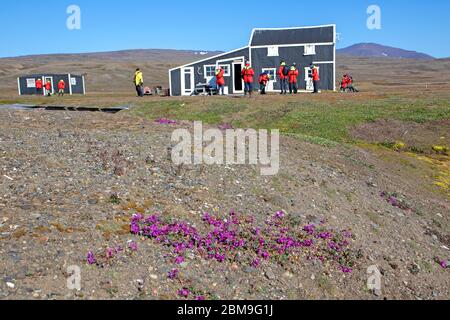 Hütte bei Myggbukta im Nordost-Grönland-Nationalpark Stockfoto