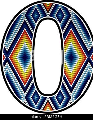 Nummer 0 mit bunten Punkten abstraktes Design inspiriert in mexikanischen huichol Art-Stil isoliert auf weißem Hintergrund Stock Vektor