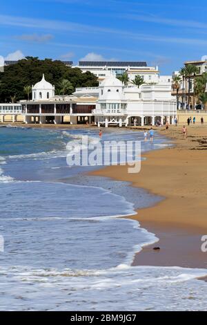 Unterwasser archäologischen Zentrum & La Caleta Strand, Altstadt, Cádiz, Andalusien, Spanien, Europa Stockfoto