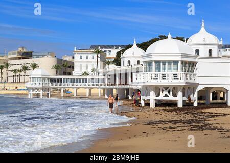 Unterwasser archäologischen Zentrum & La Caleta Strand, Altstadt, Cádiz, Andalusien, Spanien, Europa Stockfoto