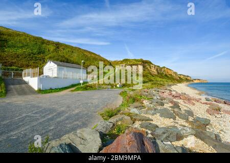 Charlie Sektor am Omaha Beach, Standort des D-Day Invasion an der Küste der Normandie bei Vierville-Sur-Mer Frankreich Stockfoto