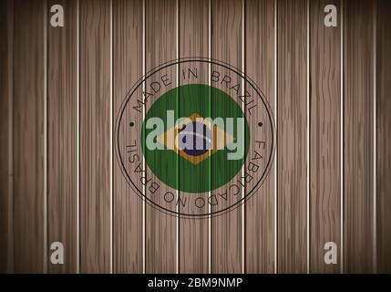 Made in Brasilien Flag Symbol auf Holz Hintergrund. Stockfoto