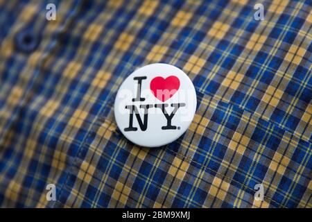 Ich liebe NY Logo auf einem Abzeichen Stockfoto