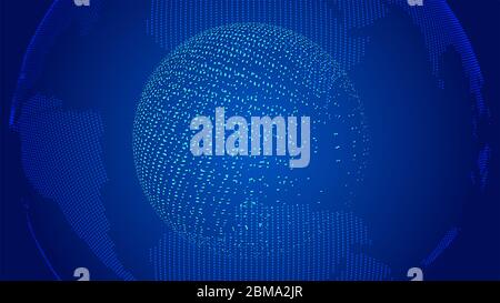 Gepunktete Linie Link, glühende Erde Morgendämmerung Big Data Hintergrund. Stockfoto