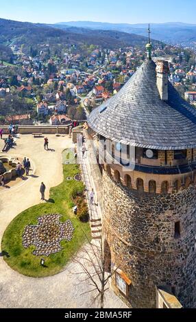 Blick von der Burg Wernigerode auf die Stadt im Harz. Deutschland Stockfoto