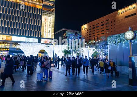 Hikari-no-Machi HAKATA 2019 Winter Illumination Events. Gelegen am plaza vor der JR Hakata Station. Präfektur Fukuoka, Japan Stockfoto