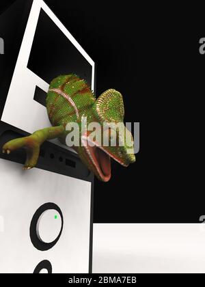 chameleon und langsames 3D-Rendering am Computer Stockfoto