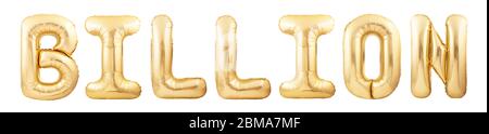 Milliarden von goldenen aufblasbaren Ballons auf weißem Hintergrund isoliert Stockfoto