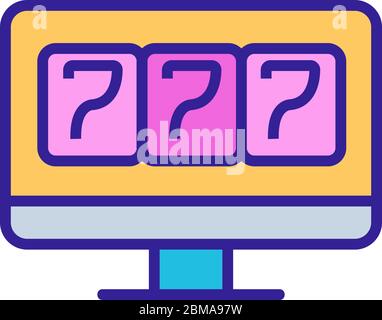 Drei sevens Computer-Steckplatz Symbol Vektor-Kontur-Illustration Stock Vektor