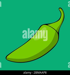 Vektor-Illustration von Jalapeno Pfeffer. Skizze von Bauernhof und Garten Gemüse. Isoliertes Symbol auf grünem Hintergrund. Element der Erntezeit Stock Vektor