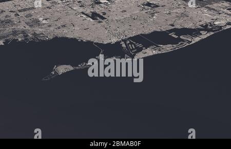 Miami, Florida, USA Stadtplan 3D Rendering. Satellitenansicht aus der Luft Stockfoto