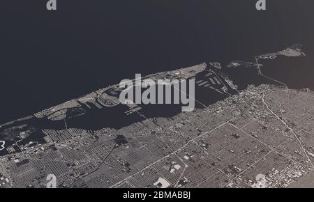 Miami, Florida, USA Stadtplan 3D Rendering. Satellitenansicht aus der Luft Stockfoto