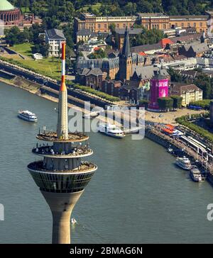 , Rheinturm in Düsseldorf, 07.08.2016, Luftaufnahme, Deutschland, Nordrhein-Westfalen, Niederrhein, Düsseldorf Stockfoto