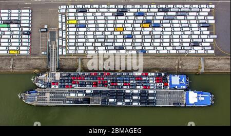 , Autoschiff im Hafen von Düsseldorf, 12.03.2017, Luftaufnahme, Deutschland, Nordrhein-Westfalen, Niederrhein, Düsseldorf Stockfoto