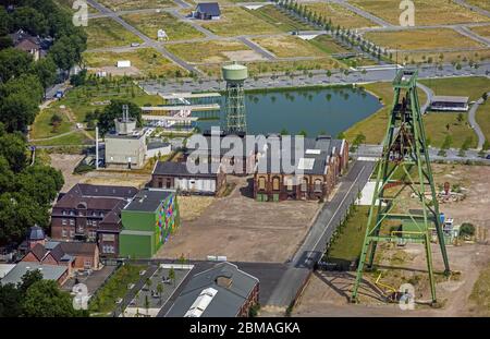 , Kopfgetriebe Wasserturm der ehemaligen Kohlemine Lohberg in Dinslaken, 06.07.2017, Luftaufnahme, Deutschland, Nordrhein-Westfalen, Ruhrgebiet, Dinslaken Stockfoto