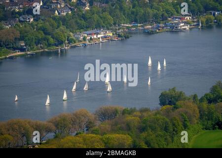 , Segelboote am Baldeneysee, 06.05.2017, Luftaufnahme, Deutschland, Nordrhein-Westfalen, Ruhrgebiet, Essen Stockfoto