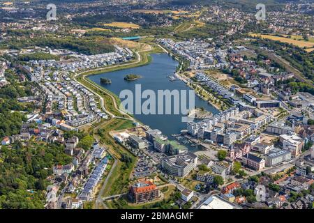 phoenix-see, Phoenixsee, künstlicher See auf dem Gelände der ehemaligen Stahlindustrie Phoenix-Ost im Landkreis Hoerde, 08.08.2019, Luftbild, Deutschland, Nordrhein-Westfalen, Ruhrgebiet, Dortmund Stockfoto