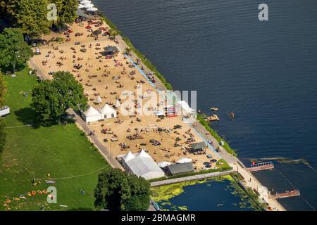 , Badestrand am Meer Strand Baldeney an der Ruhr in Essen, 14.08.2017, Luftaufnahme, Deutschland, Nordrhein-Westfalen, Ruhrgebiet, Essen Stockfoto