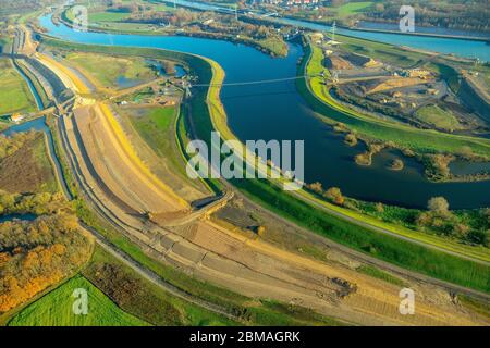 Lippe und Deichbau zwischen Haltern Lippramsdorf und Marl, 04.12.2019, Luftaufnahme, Deutschland, Nordrhein-Westfalen, Haltern am See Stockfoto