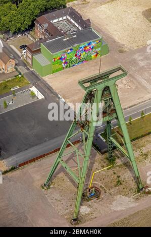 , Kopfgetriebe der ehemaligen Kohlemine Lohberg in Dinslaken, 06.07.2017, Luftaufnahme, Deutschland, Nordrhein-Westfalen, Ruhrgebiet, Dinslaken Stockfoto