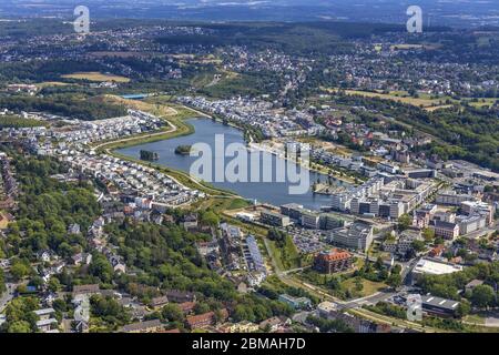 phoenix-see, Phoenixsee, künstlicher See auf dem Gelände der ehemaligen Stahlindustrie Phoenix-Ost im Landkreis Hoerde, 08.08.2019, Luftbild, Deutschland, Nordrhein-Westfalen, Ruhrgebiet, Dortmund Stockfoto