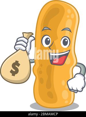 Rich Shigella flexneri Cartoon-Design hält Geldbeutel Stock Vektor