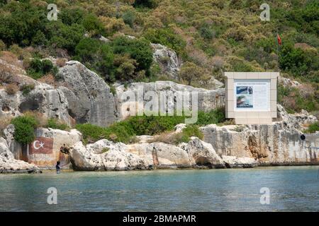 Kalekoy, Türkei - 03. Juni 2019: Historischer Ort, an dem das Schlachtschiff Hamidiye unter dem Kommando von Kapitän rauf Orbay zwei Tage lang anlegte 2. Februar Stockfoto