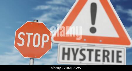 Hysterie, Corona, Vernunft, Coronavirus, Sachlichkeit, Aufklärung, Virus, Bedrohung, Covid 19, Epidemiie, Corona Virus, Pandemie, Panikmache, schüren, Stockfoto