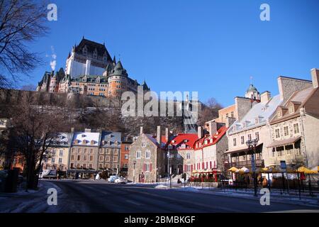 Die Quebecer Burg aus dem unteren Vieux Quebec in Kanada Stockfoto