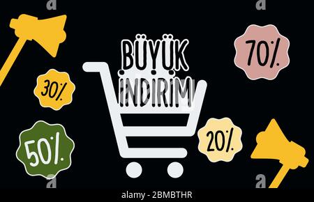 B y k Indrim Zitat auf Türkisch, isoliert auf schwarzem Hintergrund. Übersetzung: B y k Sale . Beschriftung, Vektorgrafik. 10 EPS Stock Vektor