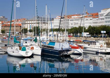 Yachten in Darsena Marina, La Coruna City, Galicien, Europa Stockfoto