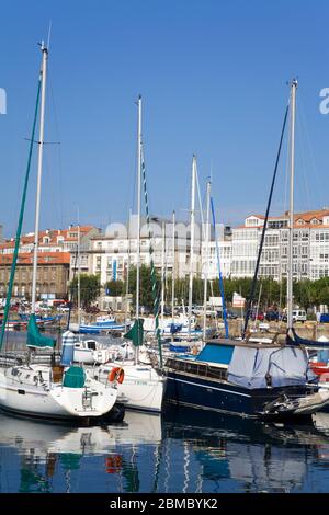 Yachten in Darsena Marina, La Coruna City, Galicien, Europa Stockfoto