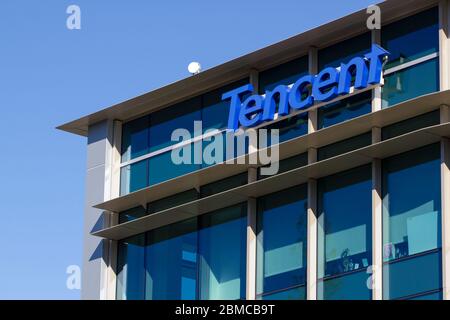 Das chinesische Internet- und mobile Mehrwertdienstunternehmen Tencent Holdings Ltd, Hauptsitz in den USA, in Palo Alto, CA, am 18. Februar 2020. Stockfoto