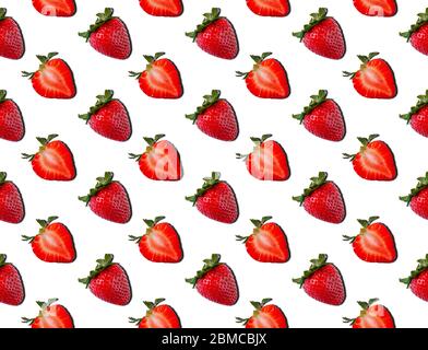 Nahtloses Muster von Erdbeere. Food Konzept. Minimalismus im Sommer. Flaches Lay. Stockfoto