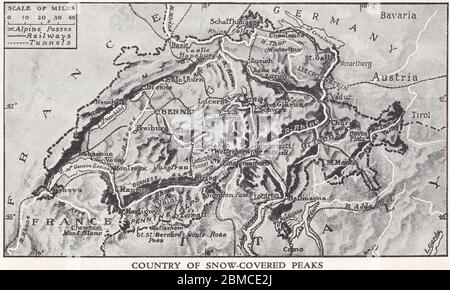 Vintage Karte der Schweiz aus den 1930er Jahren. Stockfoto