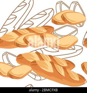 Nahtlose Muster mit Backwaren für Bäckerei Shop Cartoon Lebensmittel Brot Sammlung flache Vektor-Illustration auf weißem Hintergrund Stock Vektor